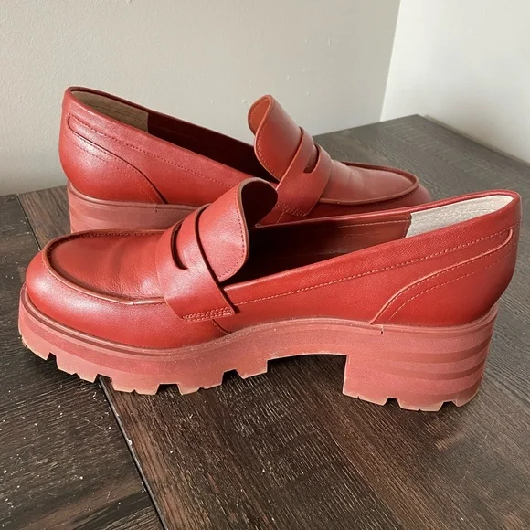 Marc Fisher 9.5 Latika lug sole penny loafer chunky platform burnt red/orange - Picture 15 of 16
